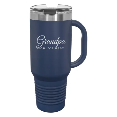 Personalized 40 oz tumbler with handle, laser engraved
